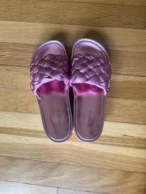 AEROSOLES Metallic Pink Braided Slide Sandals